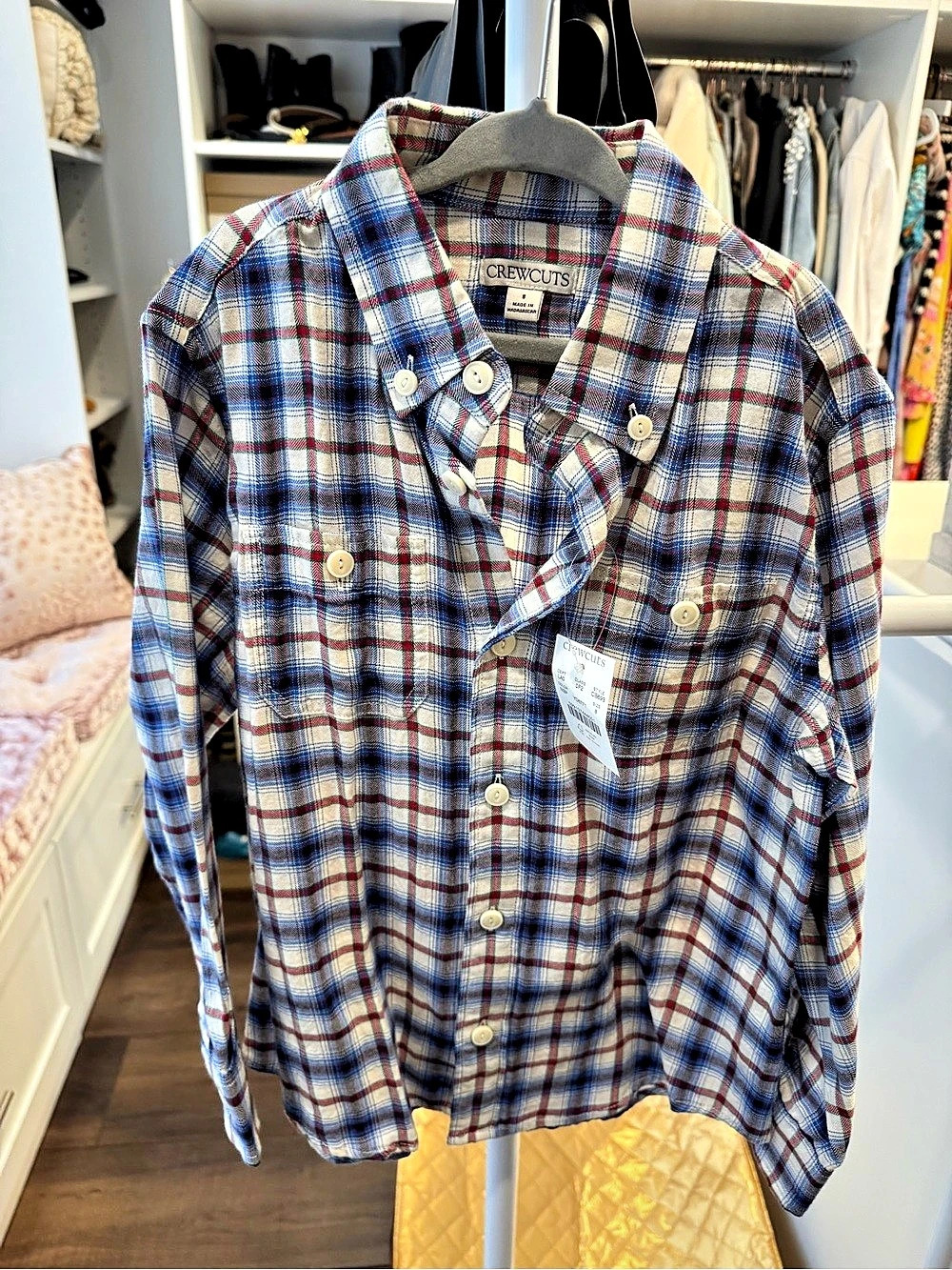 Crewcuts Boys Plaid Button Down Shirt Blue & Red Size 8